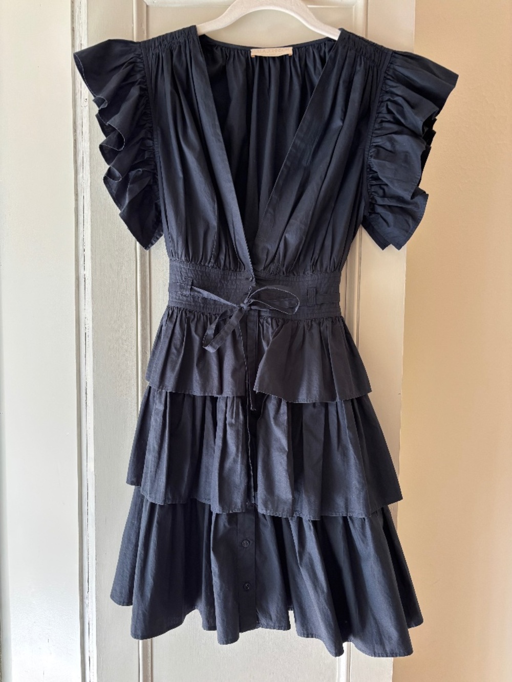 ULLA JOHNSON Sena Tiered Flutter-Sleeve Dress